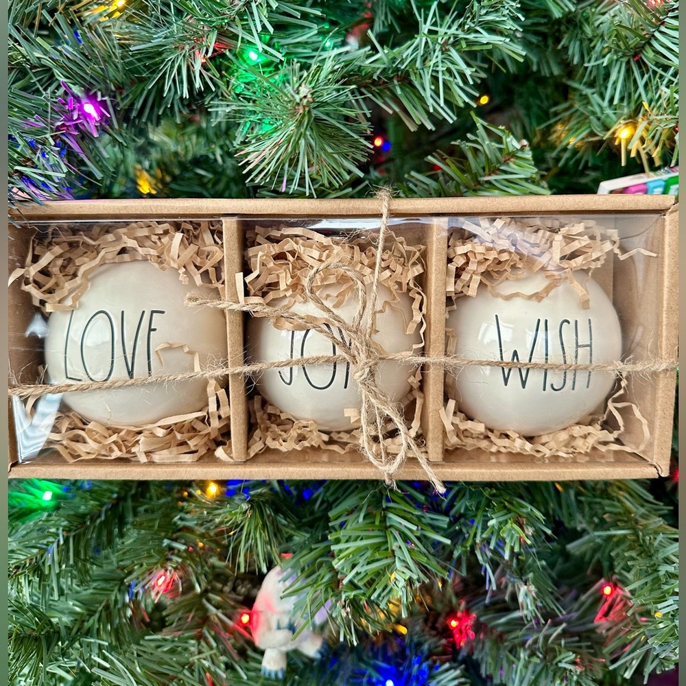 *NEW Rae Dunn Holiday Ornament Set - Love, Joy, Wish - White